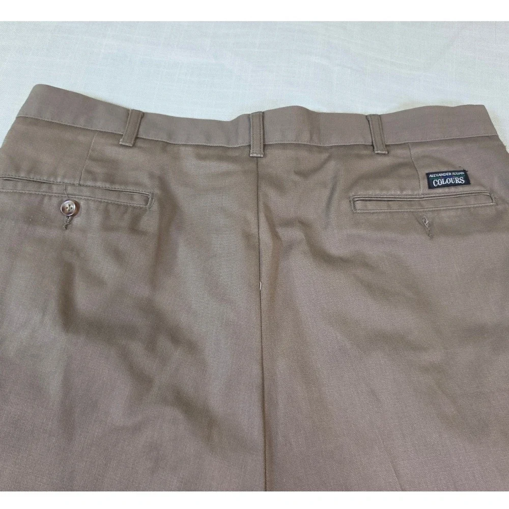 Alexander Julian Colours Mens Khaki Pleated Chino Pants 38x29 Cotton Twill Tan